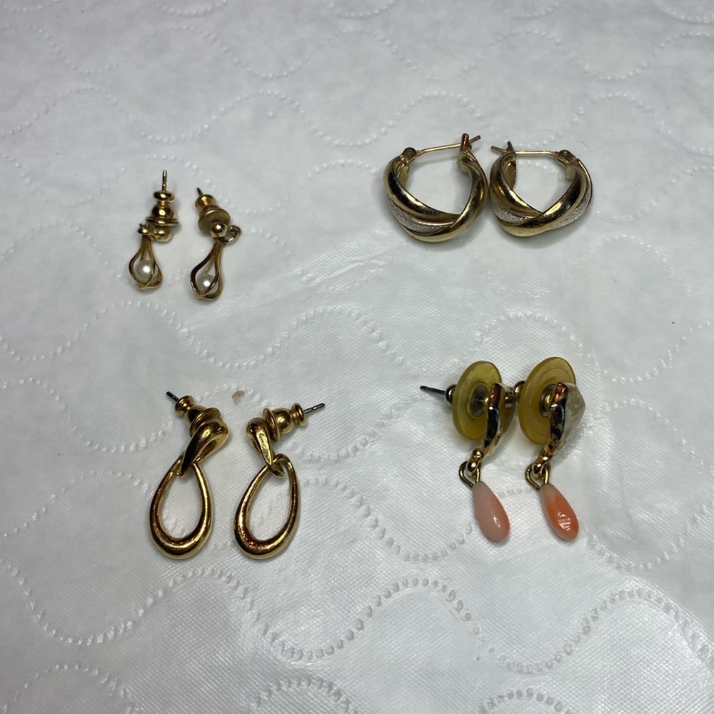 Four Sets of Gold Earrings